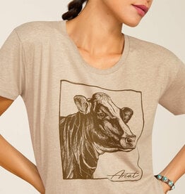 Ariat Womens Ariat Cow Head Short Sleeve Heather Oatmeal T Shirt