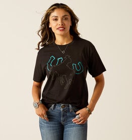 Ariat Womens Ariat Horseshoe Bucking Horse Riders Club Short Sleeve Black T Shirt