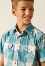 Ariat Boys  Ariat Harry Retro Fit Short Sleeve  Plaid Snap Western Shirt