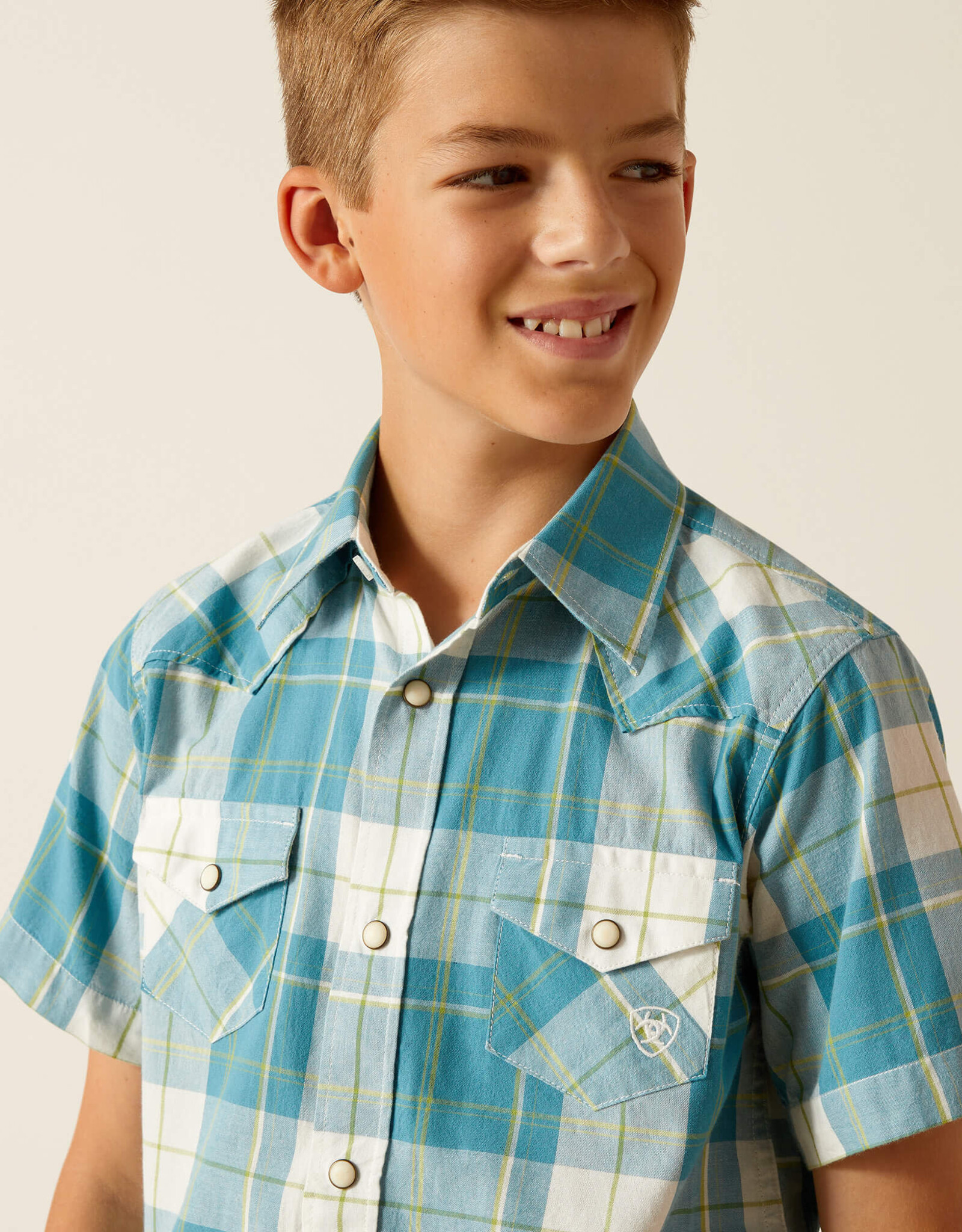 Ariat Boys  Ariat Harry Retro Fit Short Sleeve  Plaid Snap Western Shirt