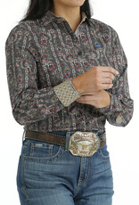 Cinch Womens Cinch  Multi Color Grey Paisley Print Long Sleeve Button Down Western Arena Shirt
