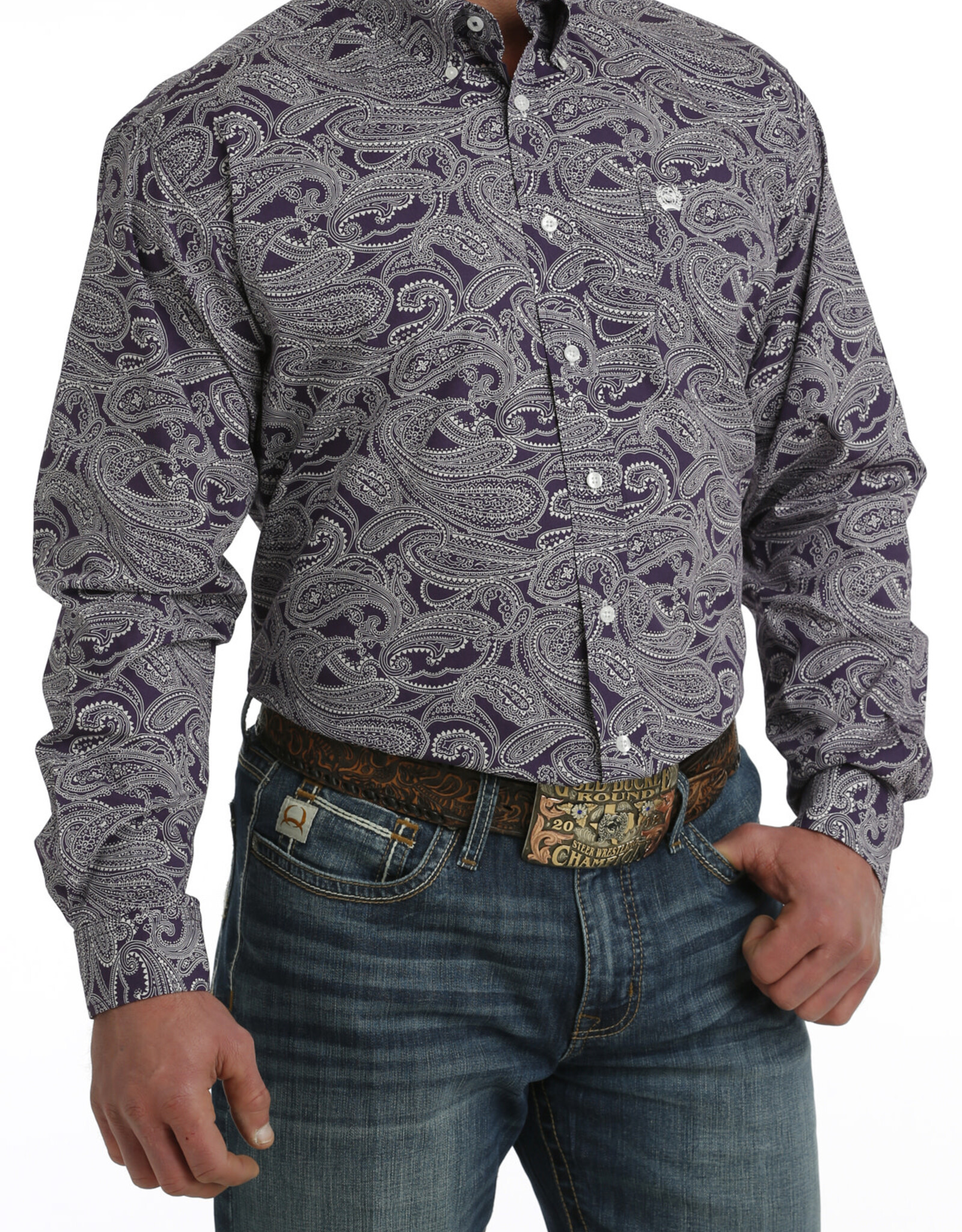 Cinch Mens Cinch Purple And White Paisley Long Sleeve Western Button Arena Shirt