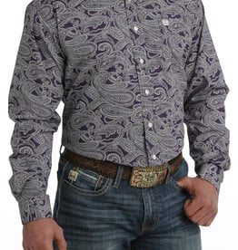 Cinch Mens Cinch Purple And White Paisley Long Sleeve Western Button Arena Shirt