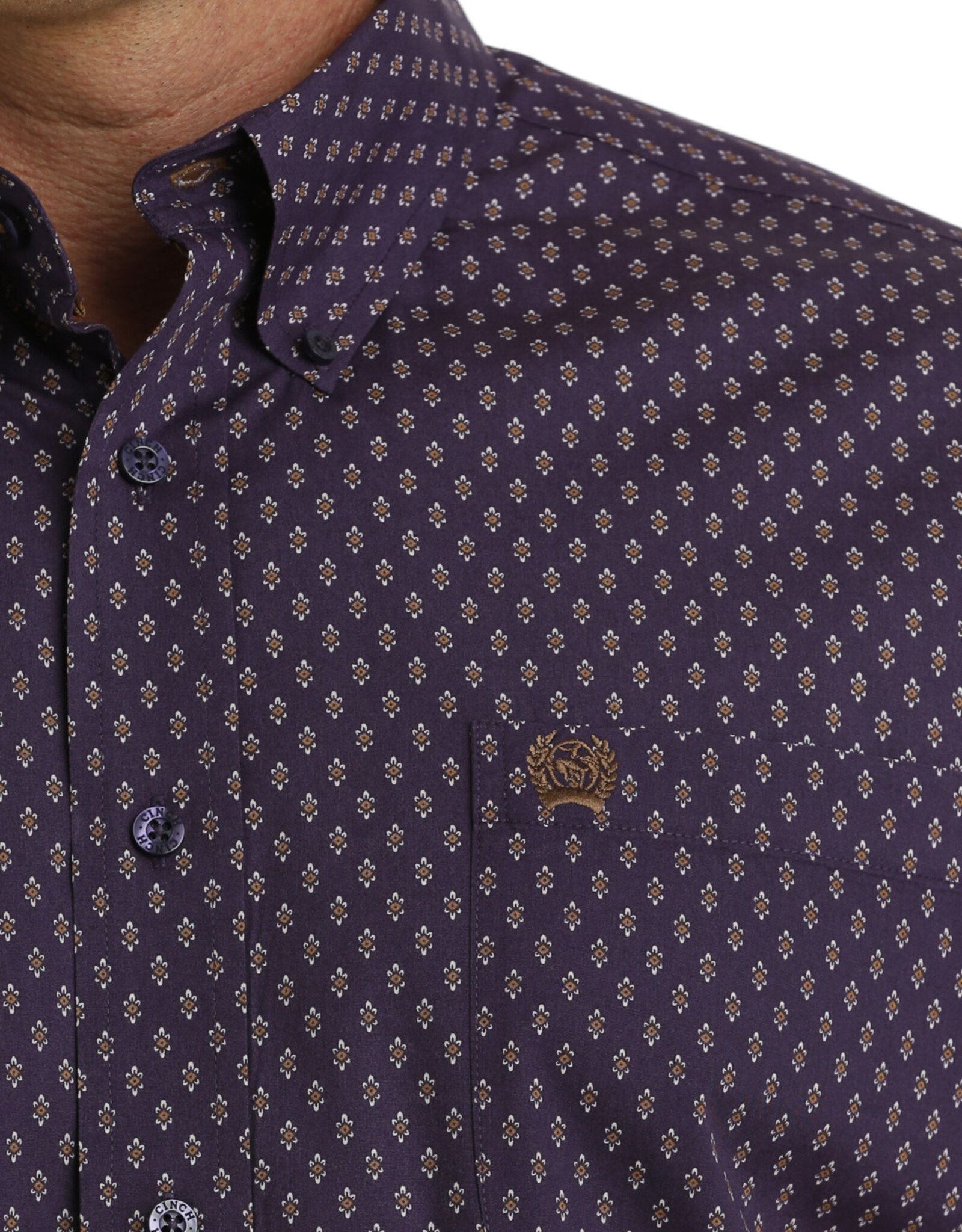 Cinch Mens Cinch Purple Print Short Sleeve Western Button Arena Shirt