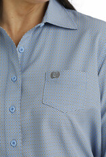Cinch Womens Cinch Purple Grey Dot Print Arena Flex Long Sleeve Button Western Shirt