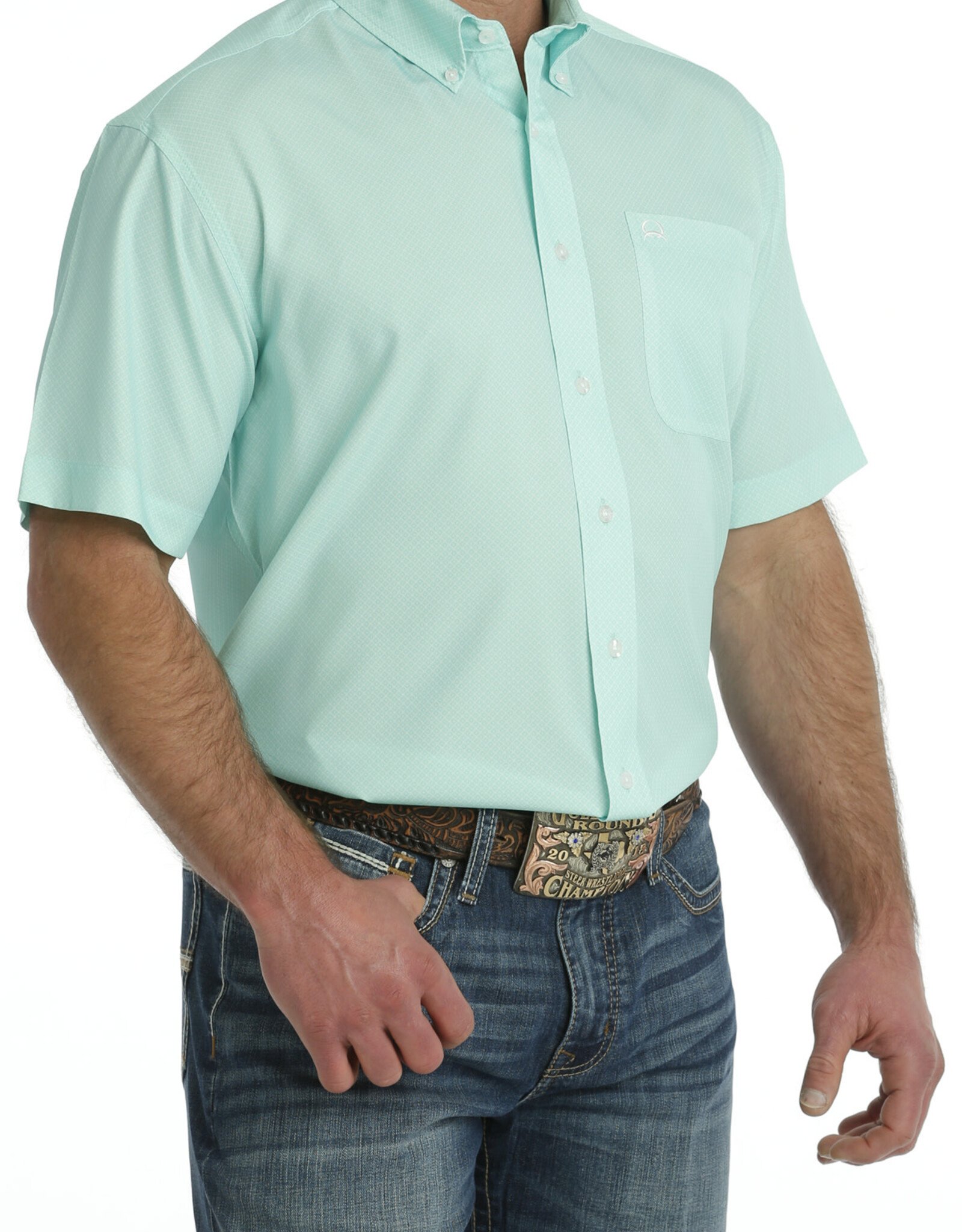 Cinch Mens Cinch Mint Green Short Sleeve Arena Flex Western Button Shirt