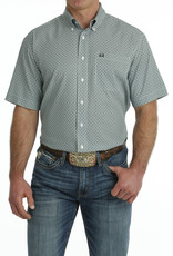 Cinch Mens Cinch White and Green Short Sleeve Arena Flex Western Button Shirt