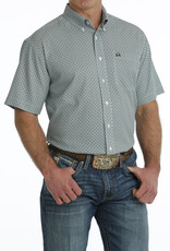 Cinch Mens Cinch White and Green Short Sleeve Arena Flex Western Button Shirt