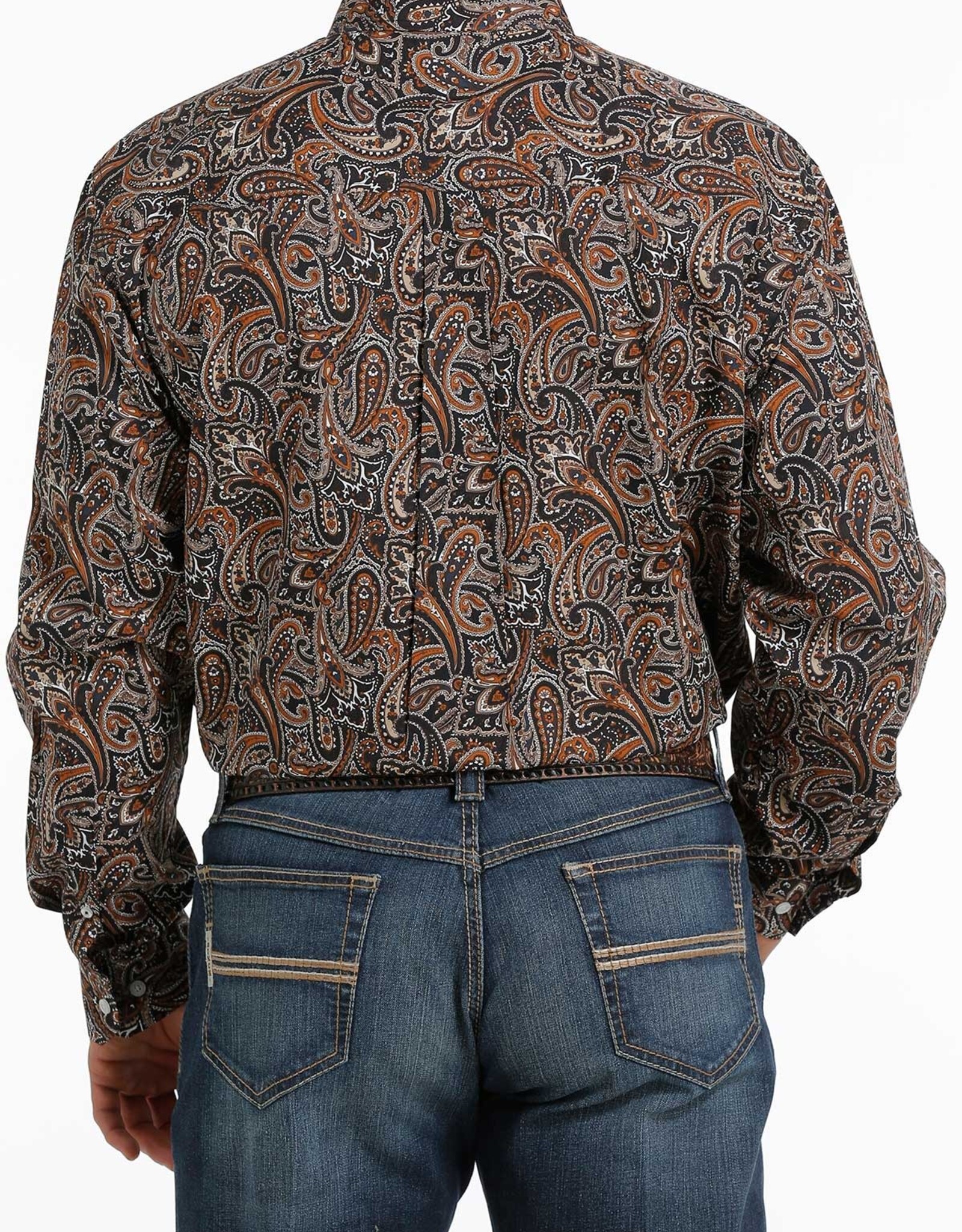 Cinch Mens Cinch Long Sleeve Copper Chocolate Black Paisley Print Western Button Shirt