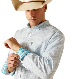 Ariat Ariat Mens Wrinkle Free White Print Classic Fit Long Sleeve Western Button Shirt Reg & Tall