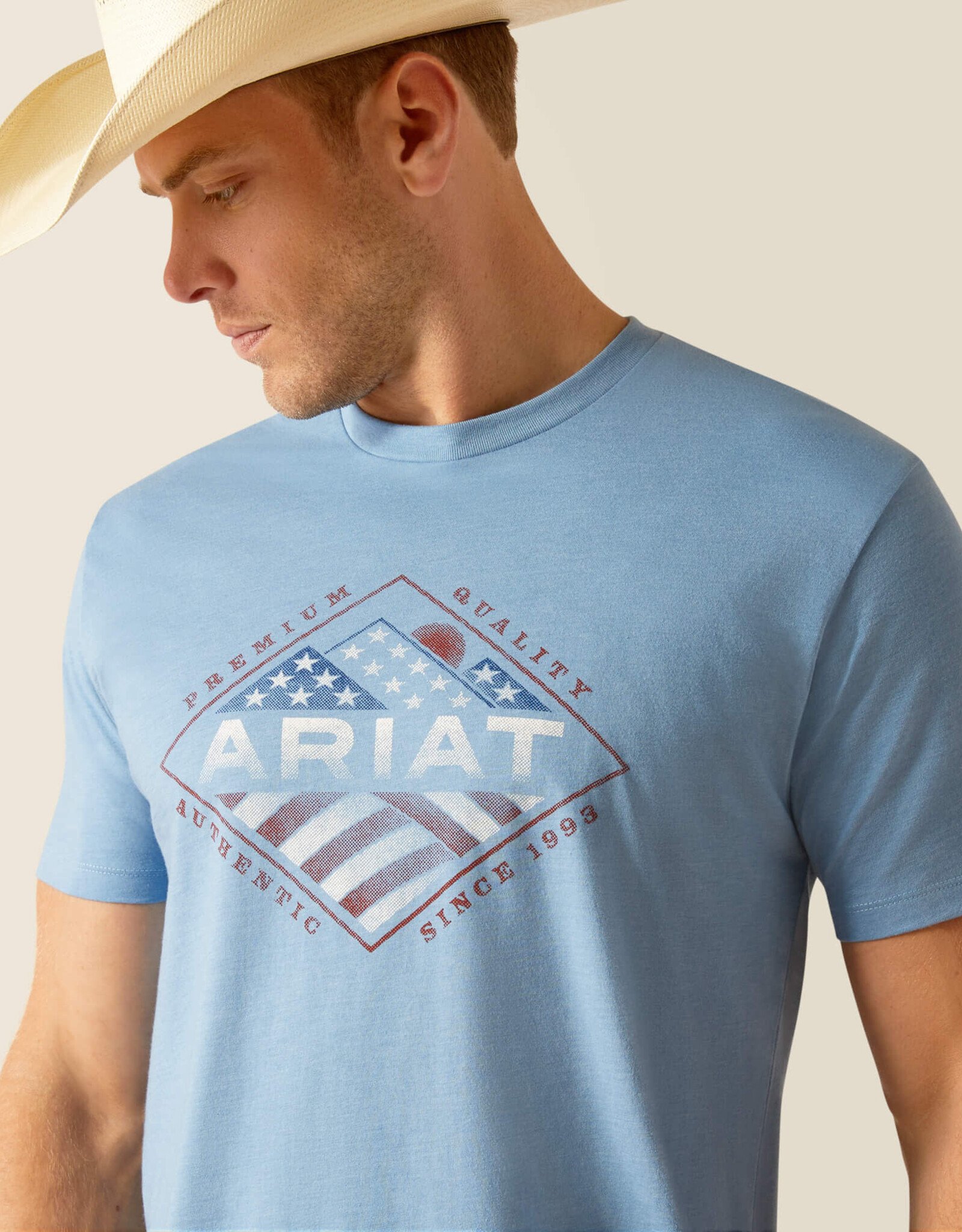 Ariat Ariat Mens Light Blue Heather USA Range Short Sleeve T-Shirt