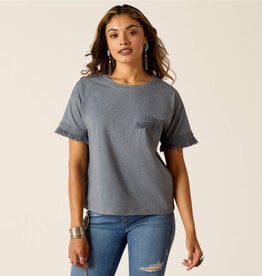 Ariat Womens Ariat Heather Denim Blue Short Sleeve Tassel Shirt