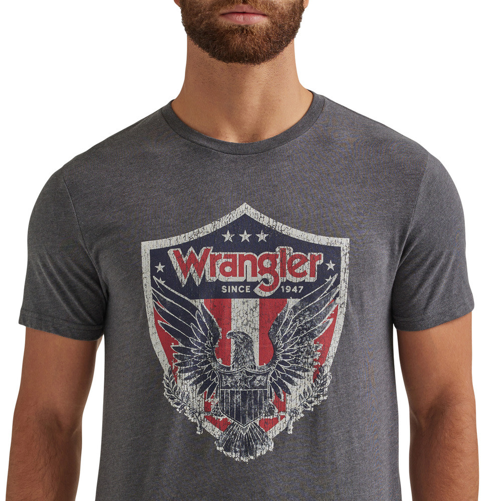 ◆Wrangler◆ Western Symbols TShirt Charcoal Mens Wrangler Crest Charcoal Eagle Shield T Shirt - Cowpokes