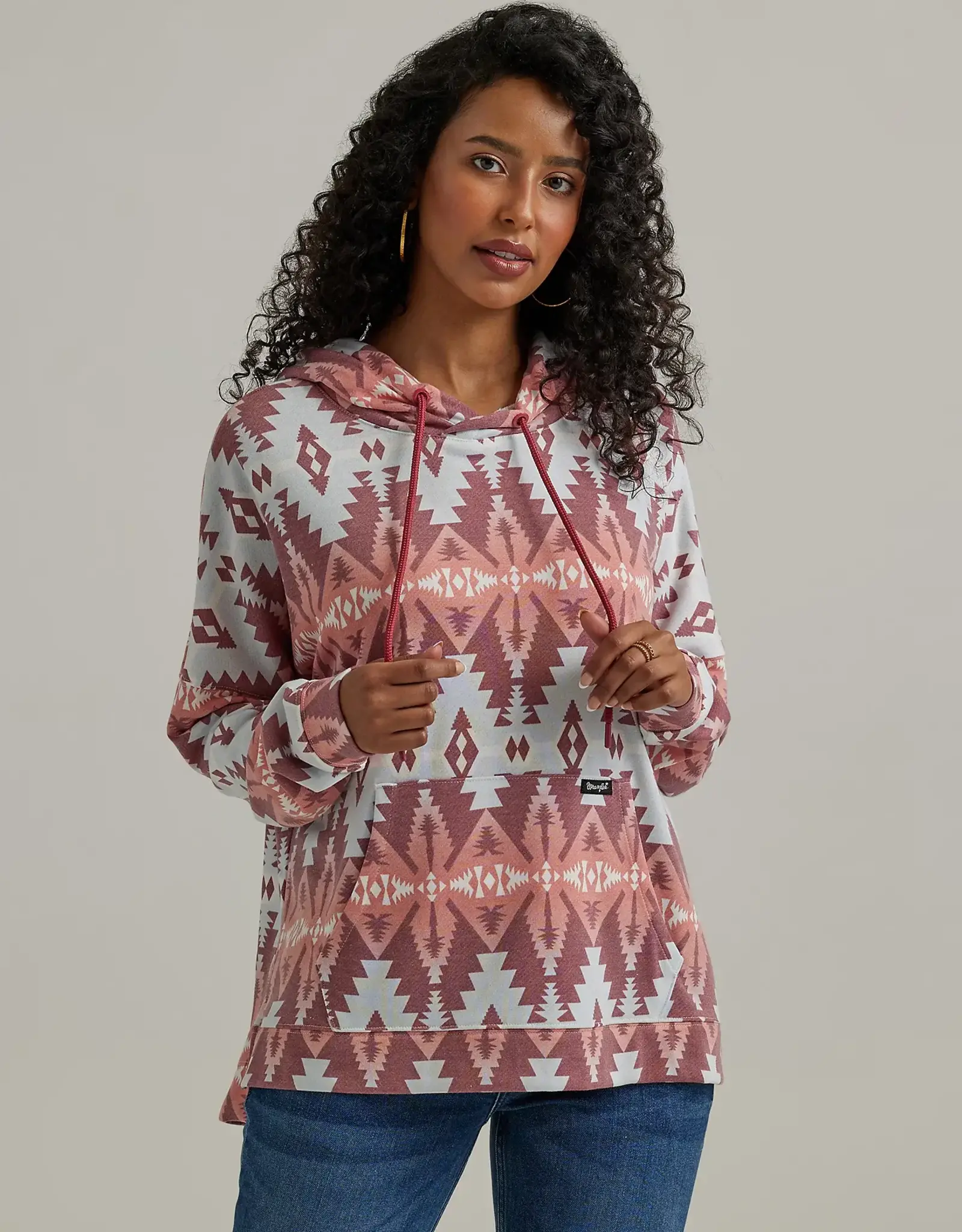 Womens Wrangler Red Aztec Western Print Hooded Lightweight Pullover