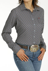 Cinch Womens Cinch Blue Brown Medallion Print Arena Flex Long Sleeve Button Western Shirt