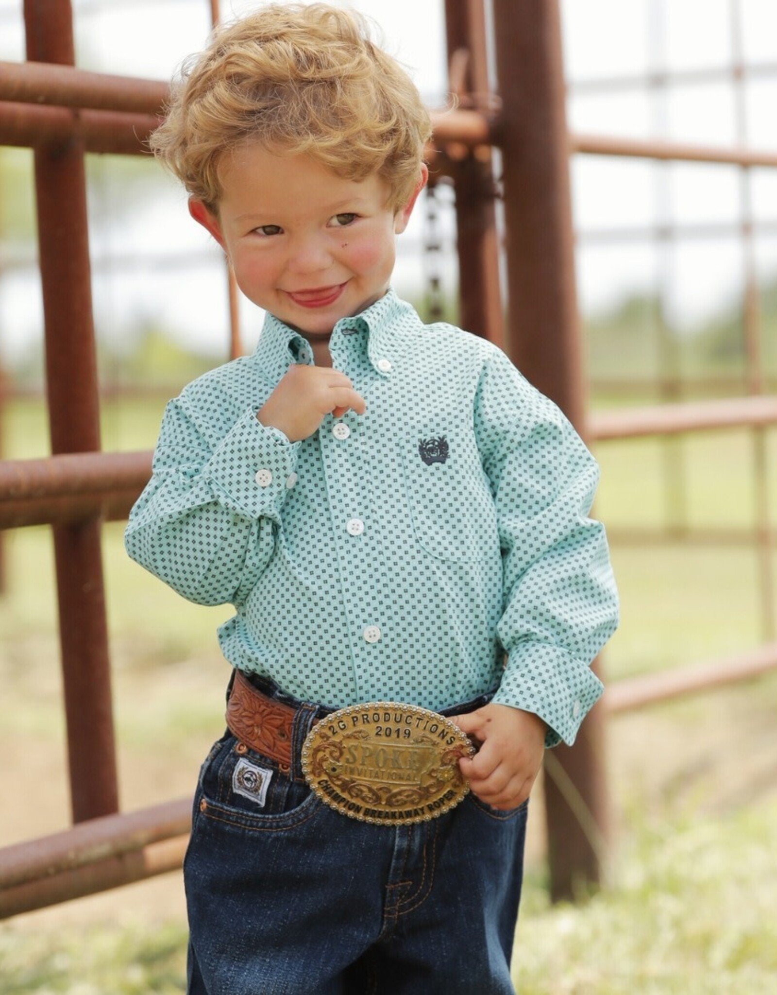 Cinch Boys Toddler Cinch Long Sleeve Turquoise Blue Print Western Button Shirt