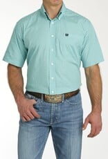 Cinch Mens Cinch Turquoise Blue Print Short Sleeve Western Button Arena Shirt