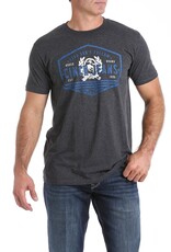 Cinch Mens Cinch Short Sleeve Heather Black  Classic Royal Front Logo T Shirt