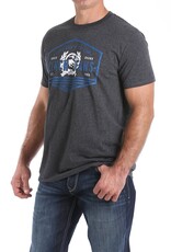 Cinch Mens Cinch Short Sleeve Heather Black  Classic Royal Front Logo T Shirt