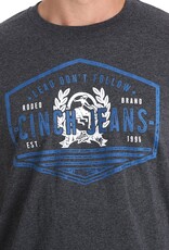 Cinch Mens Cinch Short Sleeve Heather Black  Classic Royal Front Logo T Shirt