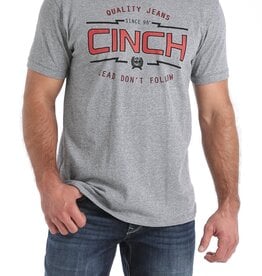 Cinch Mens Cinch Short Sleeve  Heather Grey Classic Red Front Logo T Shirt