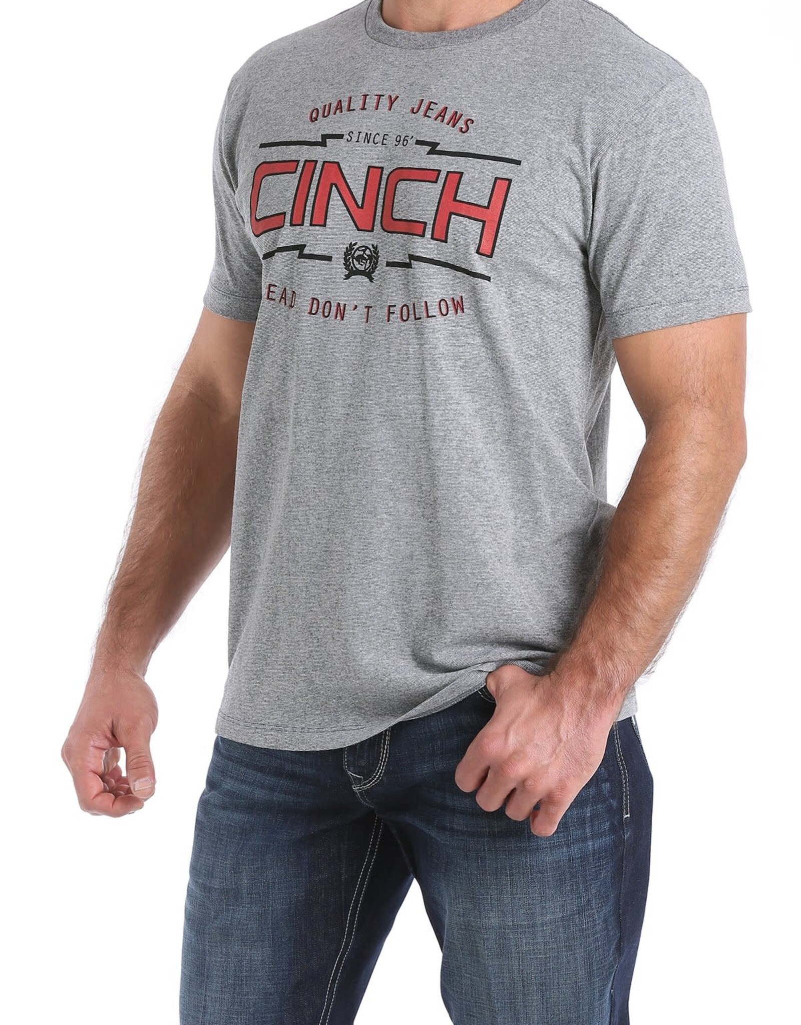 Cinch Mens Cinch Short Sleeve  Heather Grey Classic Red Front Logo T Shirt