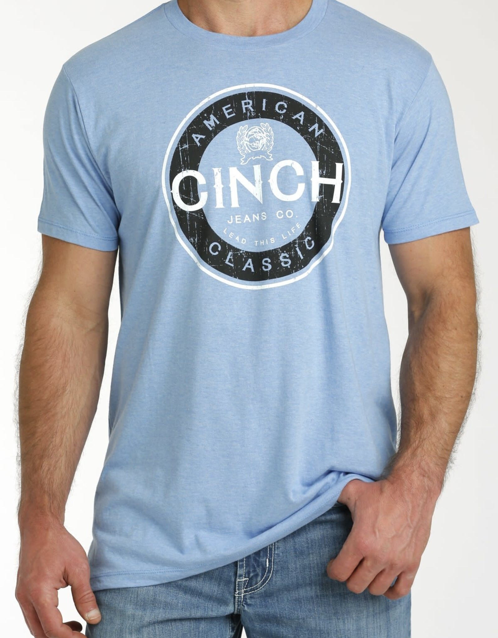 Cinch Mens Cinch Short Sleeve Light Blue Logo T Shirt