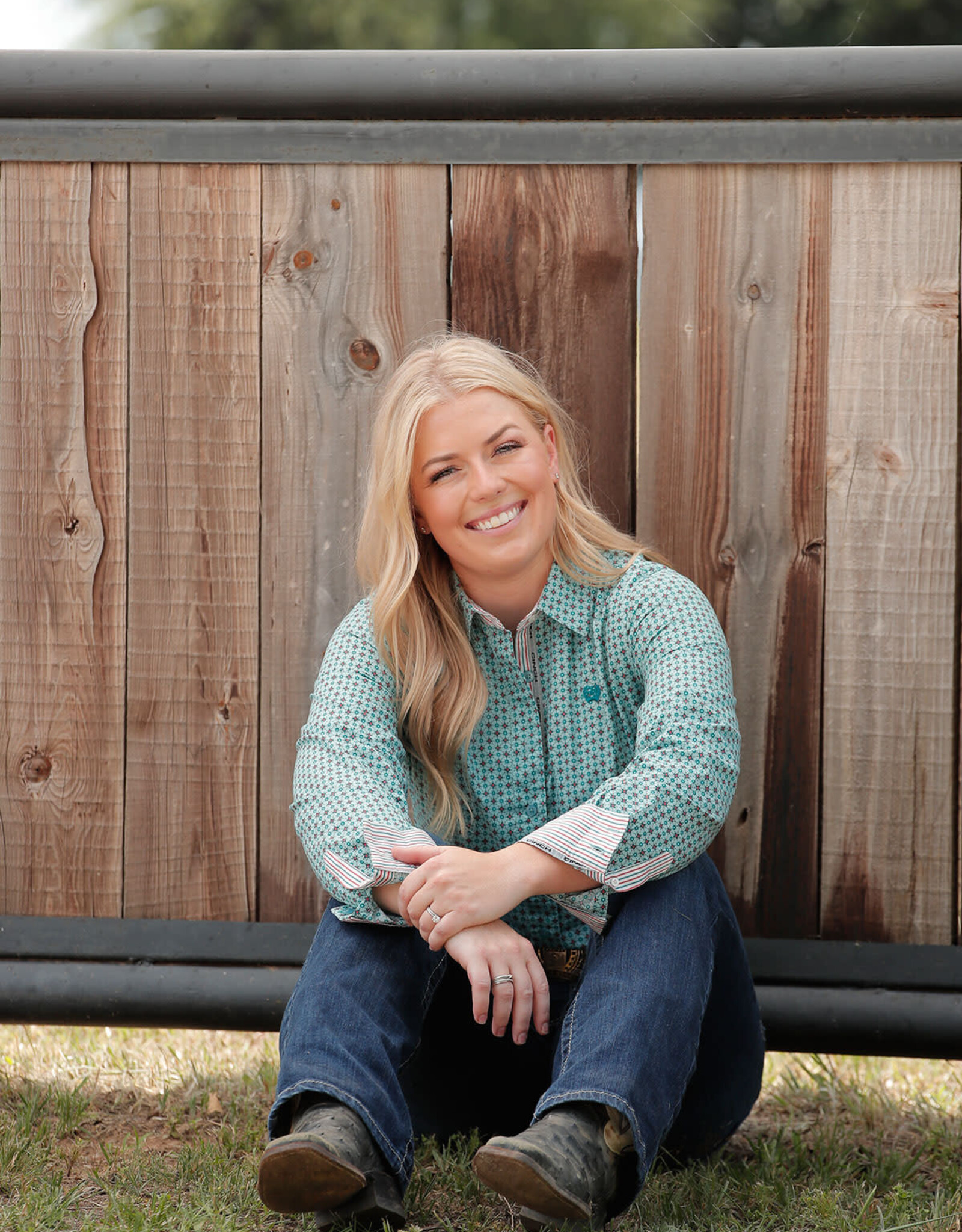 Cinch Womens Cinch  Multi Color Light Blue Print Long Sleeve Button Western Arena Shirt