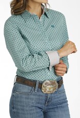 Cinch Womens Cinch  Multi Color Light Blue Print Long Sleeve Button Western Arena Shirt