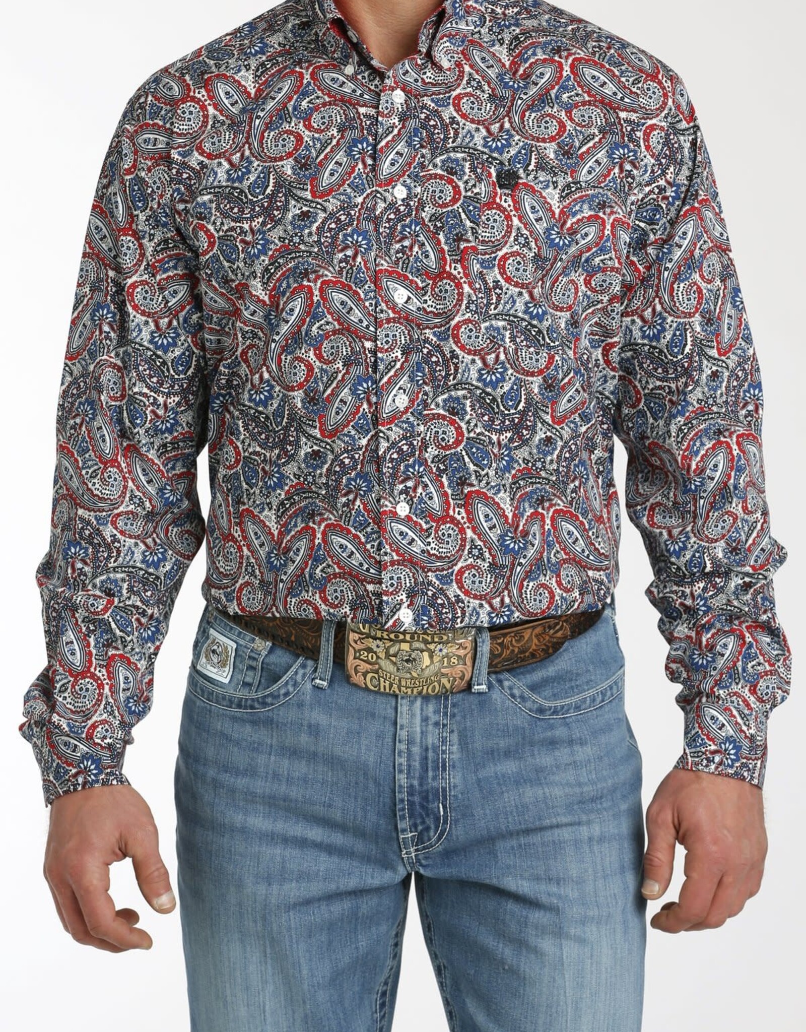 Cinch Mens Cinch Red White Blue Paisley Long Sleeve Western Button Arena Shirt