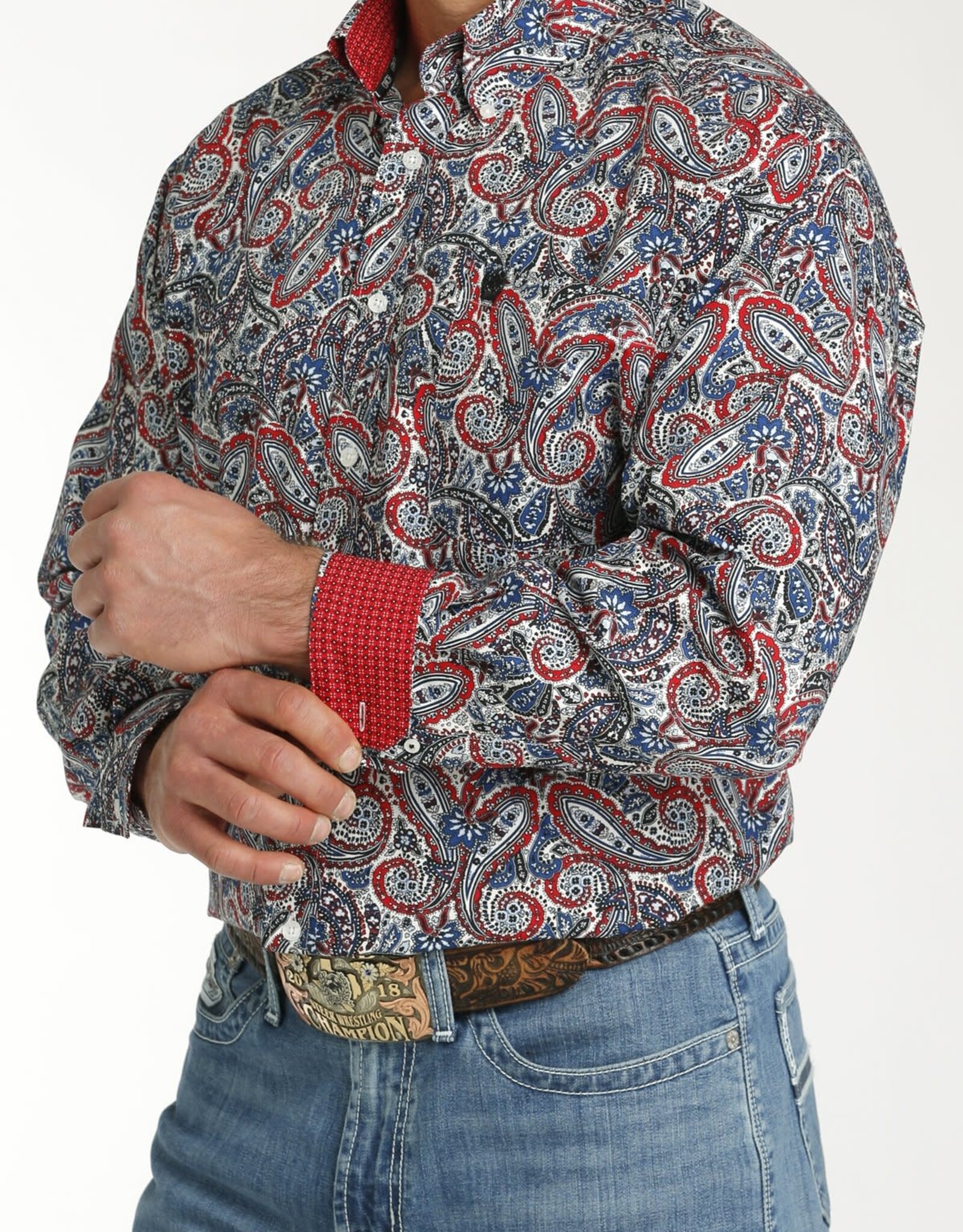 Cinch Mens Cinch Red White Blue Paisley Long Sleeve Western Button Arena Shirt