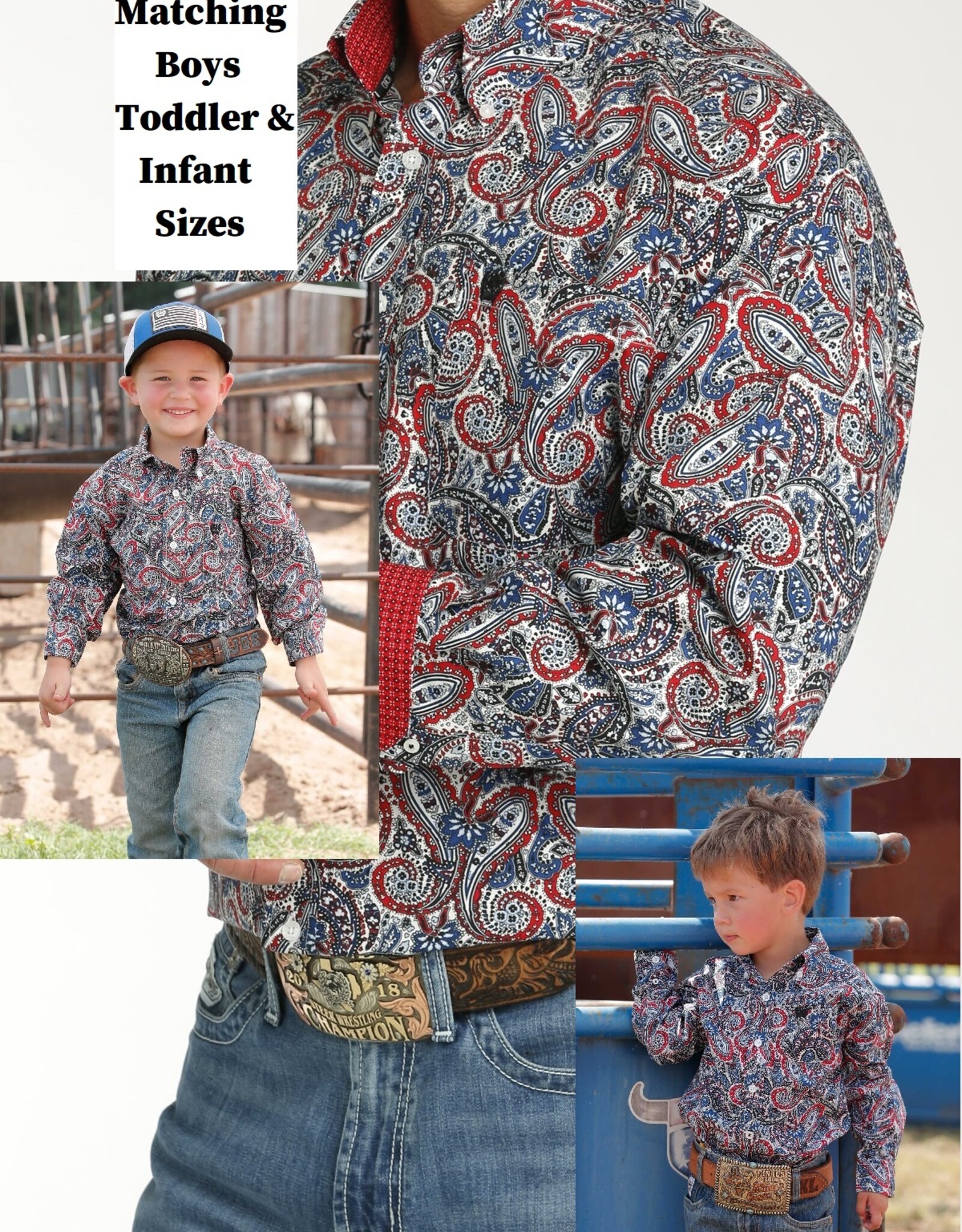Cinch Mens Cinch Red White Blue Paisley Long Sleeve Western Button Arena Shirt
