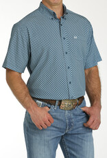 Cinch Mens Cinch Teal Geo Print Short Sleeve Arena Flex Western Button Shirt