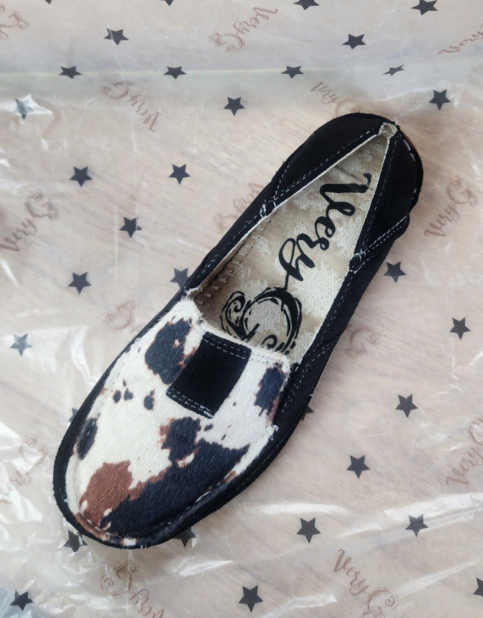 Womens Gypsy Jazz Sarah Black Cow Print Slip On Shoe