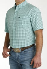 Cinch Mens Cinch Turquoise Navy Geo Print Short Sleeve Arena Flex Western Button Shirt