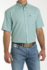 Cinch Mens Cinch Turquoise Navy Geo Print Short Sleeve Arena Flex Western Button Shirt