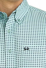 Cinch Mens Cinch Turquoise Navy Geo Print Short Sleeve Arena Flex Western Button Shirt