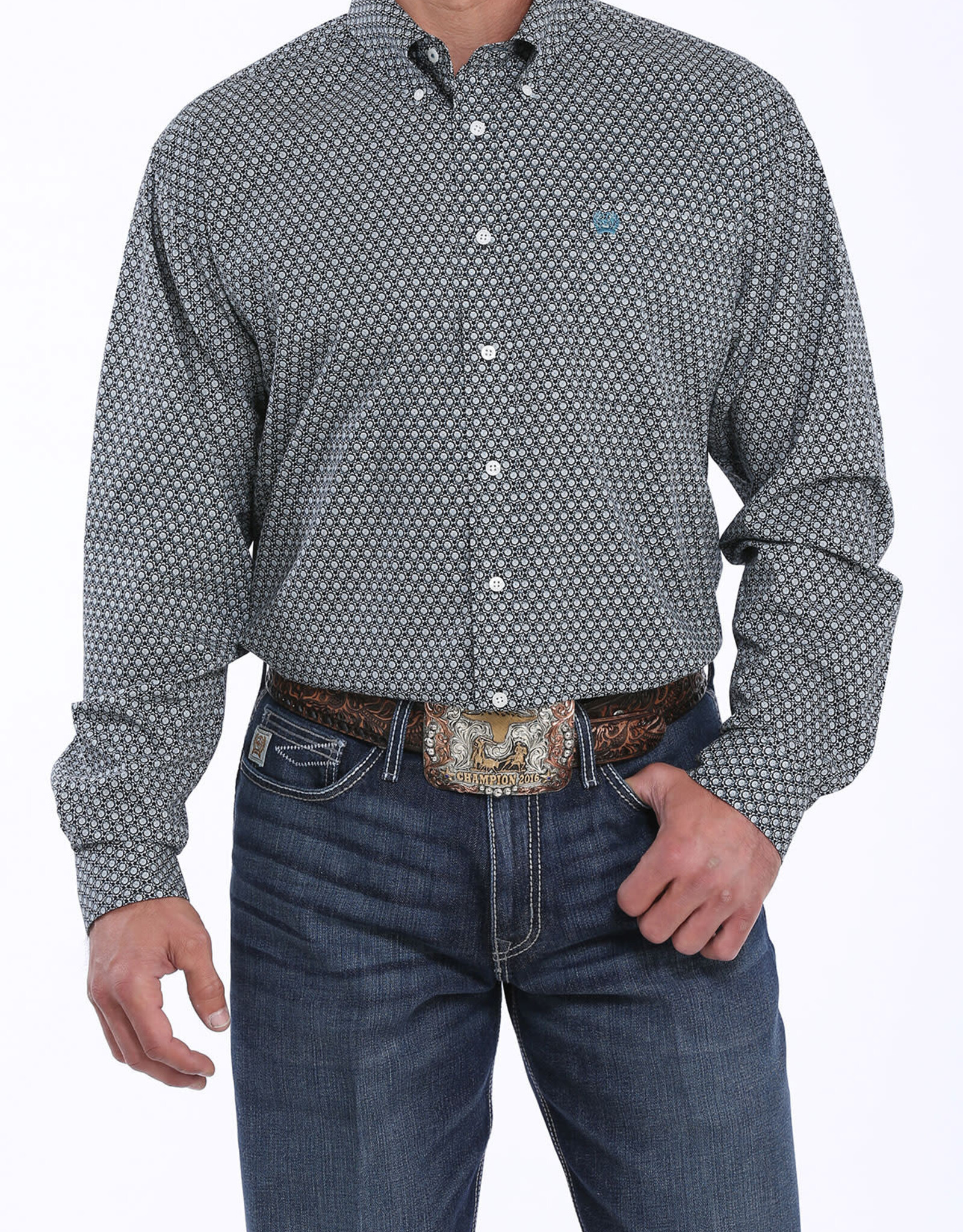 Cinch Mens Cinch Long Sleeve Black Print Western Button Shirt