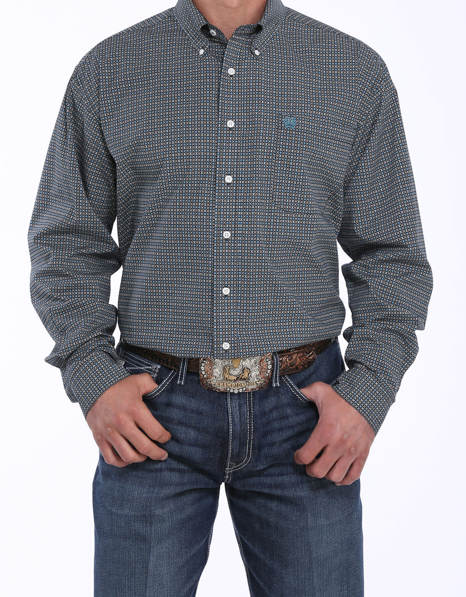 Cinch Mens Classic Fit Cinch Long Sleeve Teal Black Western Button Shirt