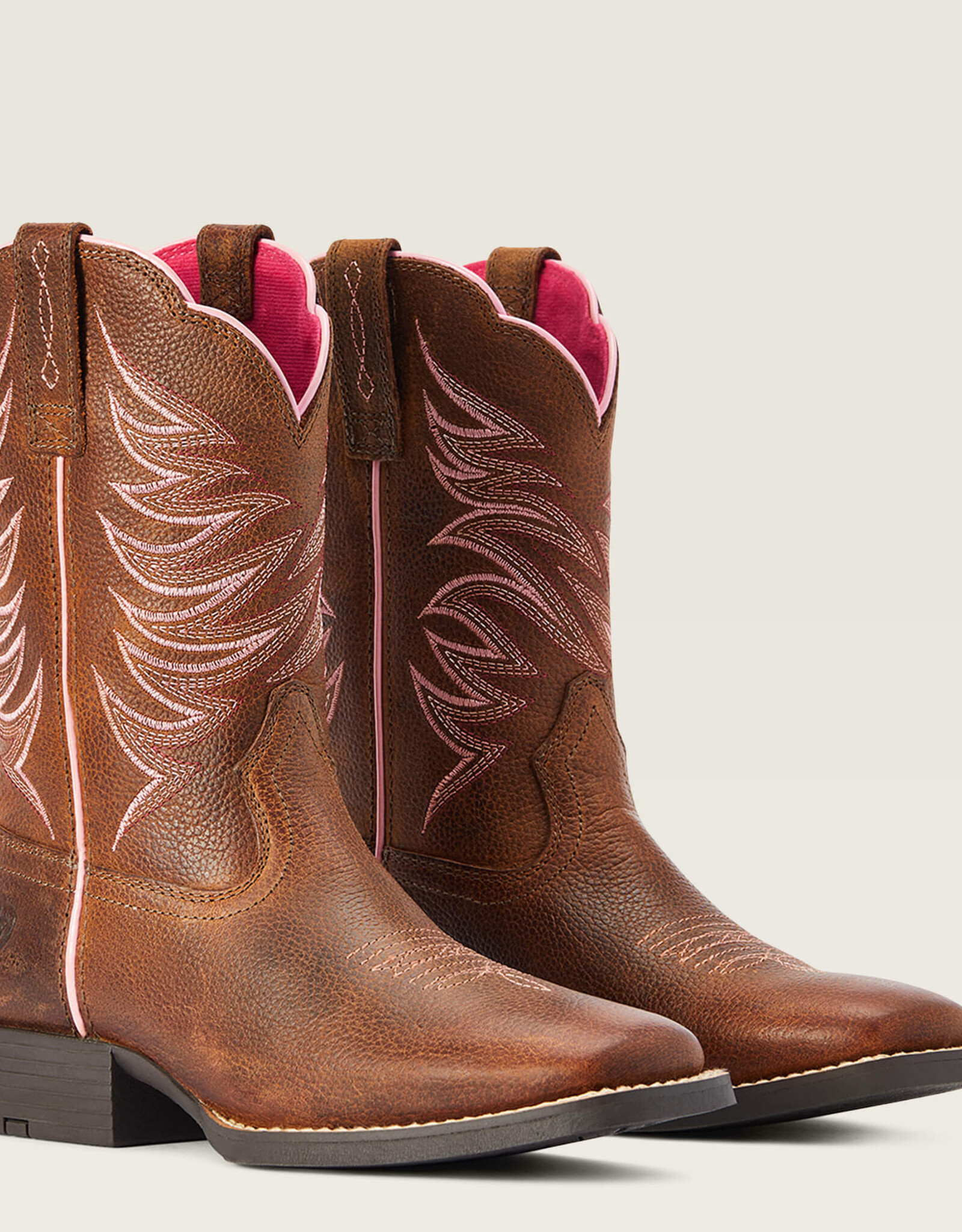 Ariat Kids Brown Pink Firecatcher Square Toe Western Cowboy Boot Cowpokes Western Shop