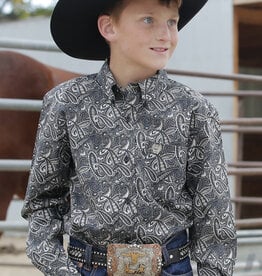 Cinch Boys Cinch Black Grey Paisley Long Sleeve Button Western Shirt