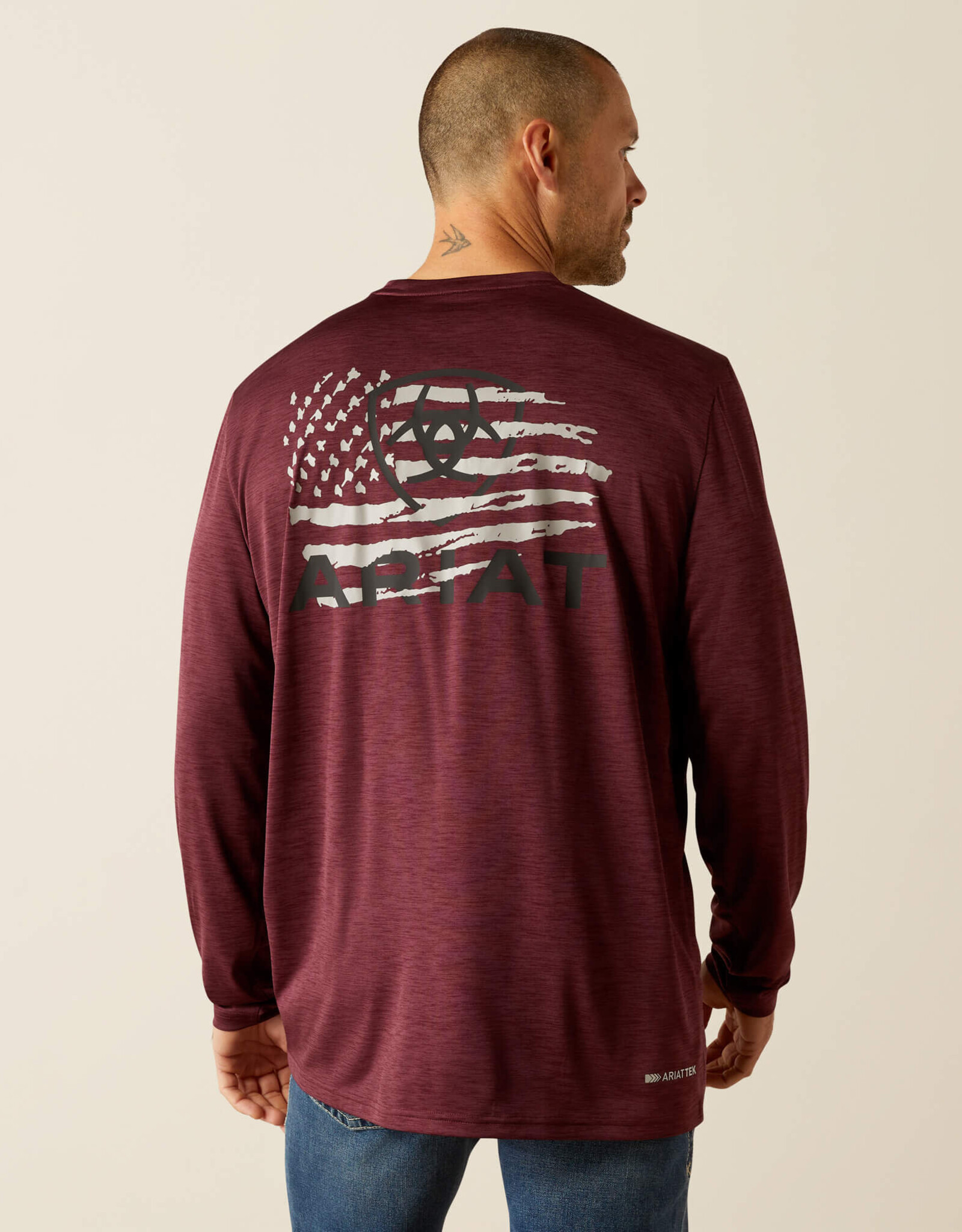 Ariat Ariat Mens Charger Breakthru Ariat Tek Long Sleeve Flag Design T Shirt