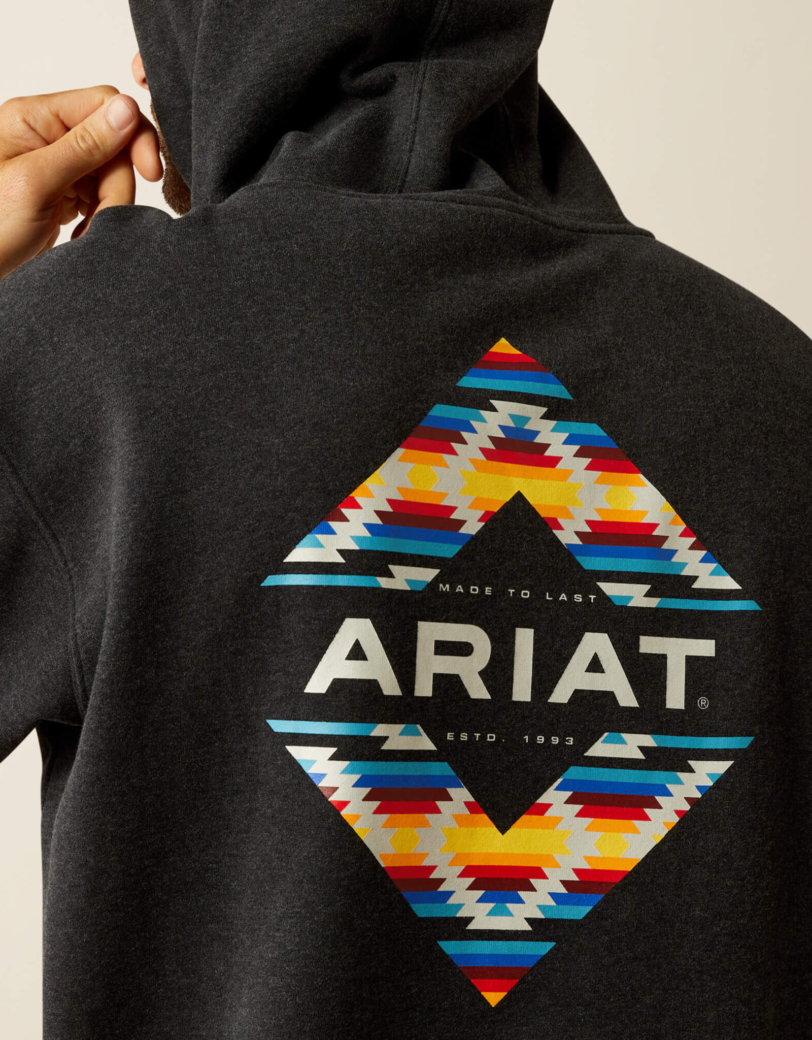 Ariat Ariat Mens Heather Black Diamond Aztec Canyon Brushed Fleece Hoodie