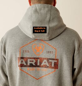 Ariat Ariat Mens Heather Grey Bold Orange Hex Brushed Fleece Hoodie Reg & Tall
