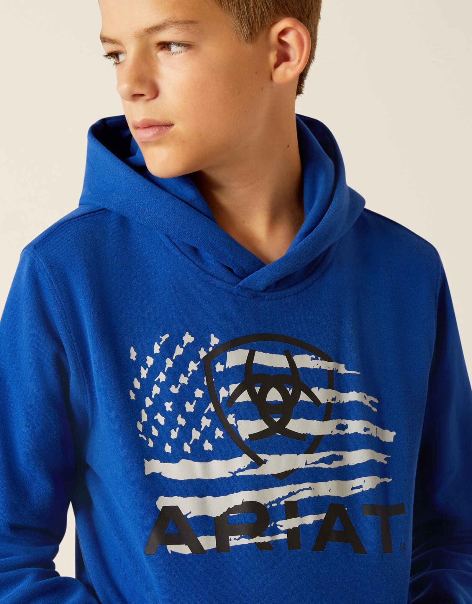 Ariat Boys Ariat Logo Flag Screen Print Royal Blue Hooded Sweatshirt