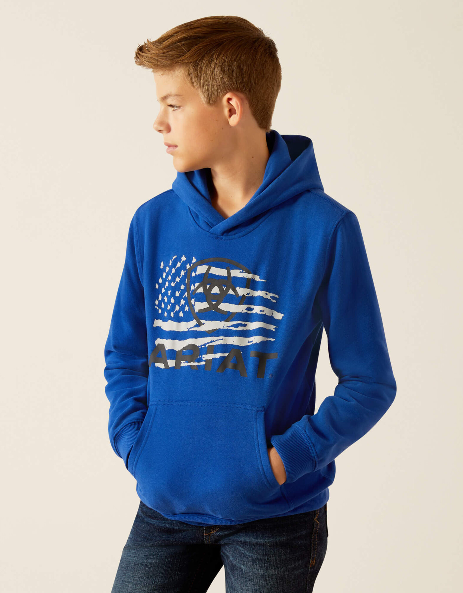 Ariat Boys Ariat Logo Flag Screen Print Royal Blue Hooded Sweatshirt