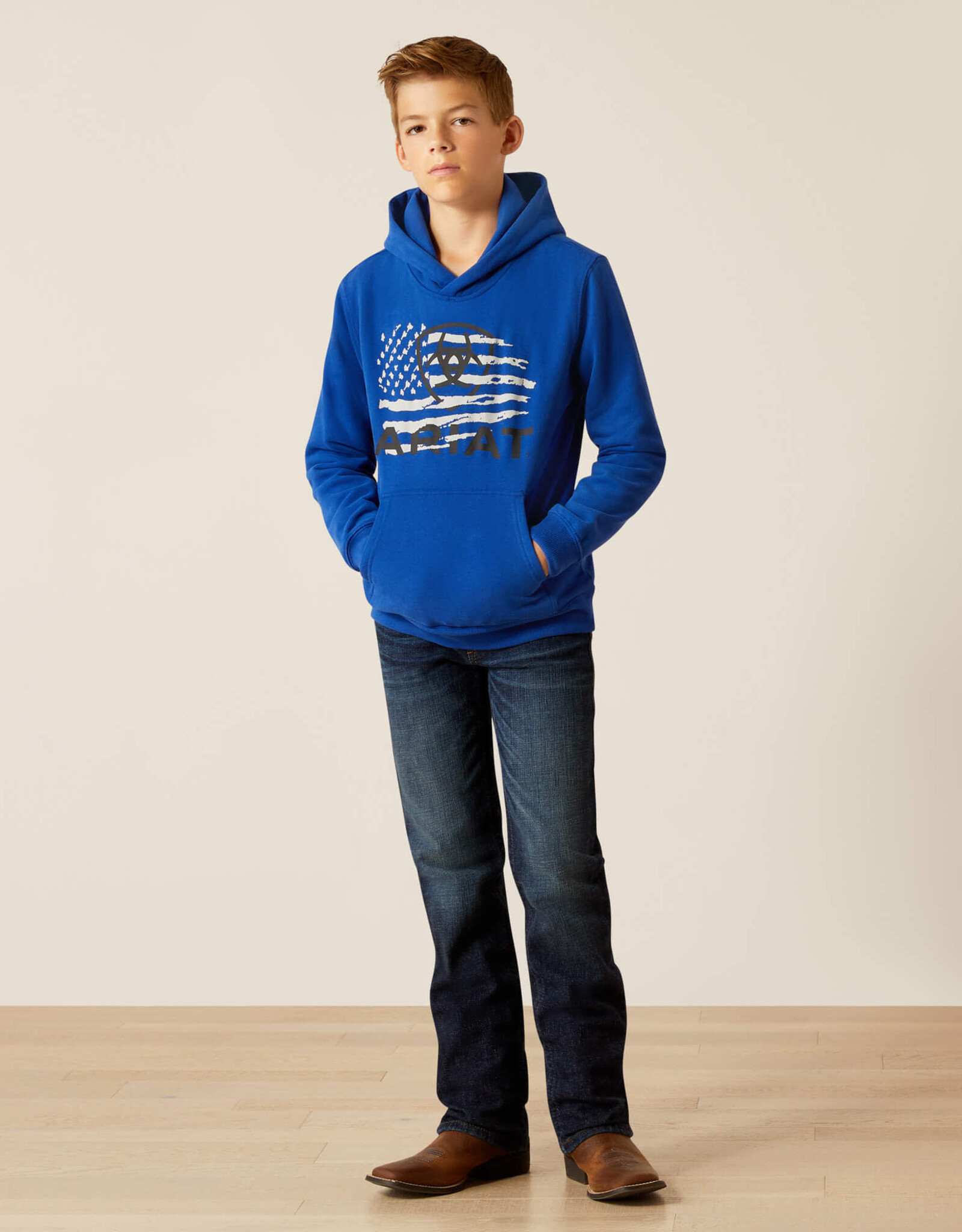 Ariat Boys Ariat Logo Flag Screen Print Royal Blue Hooded Sweatshirt