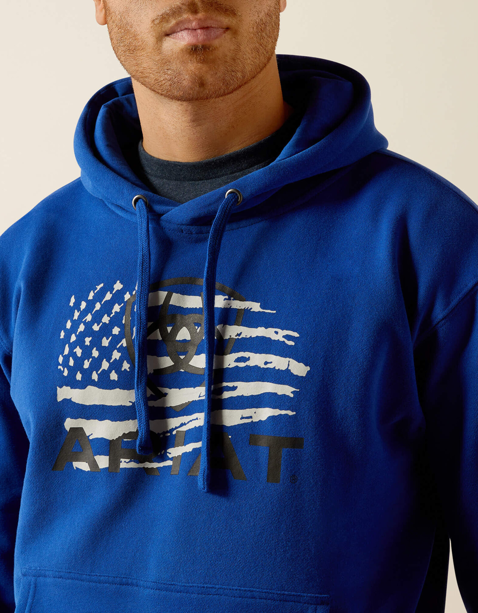 Ariat Ariat Mens Royal Blue Flag Design Brushed Fleece Hoodie