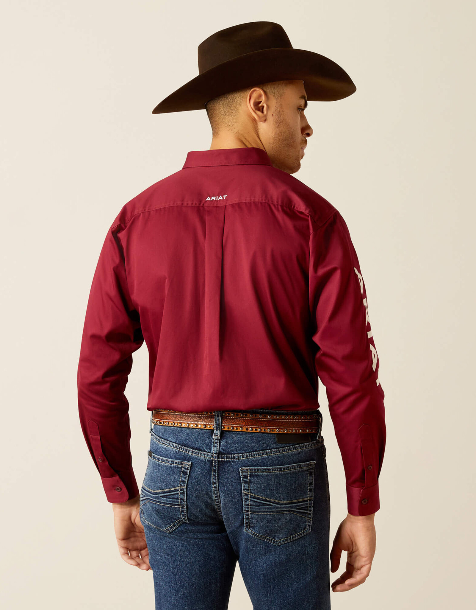 Ariat Ariat Mens Team Logo Long Sleeve Burgundy Button Western Shirt