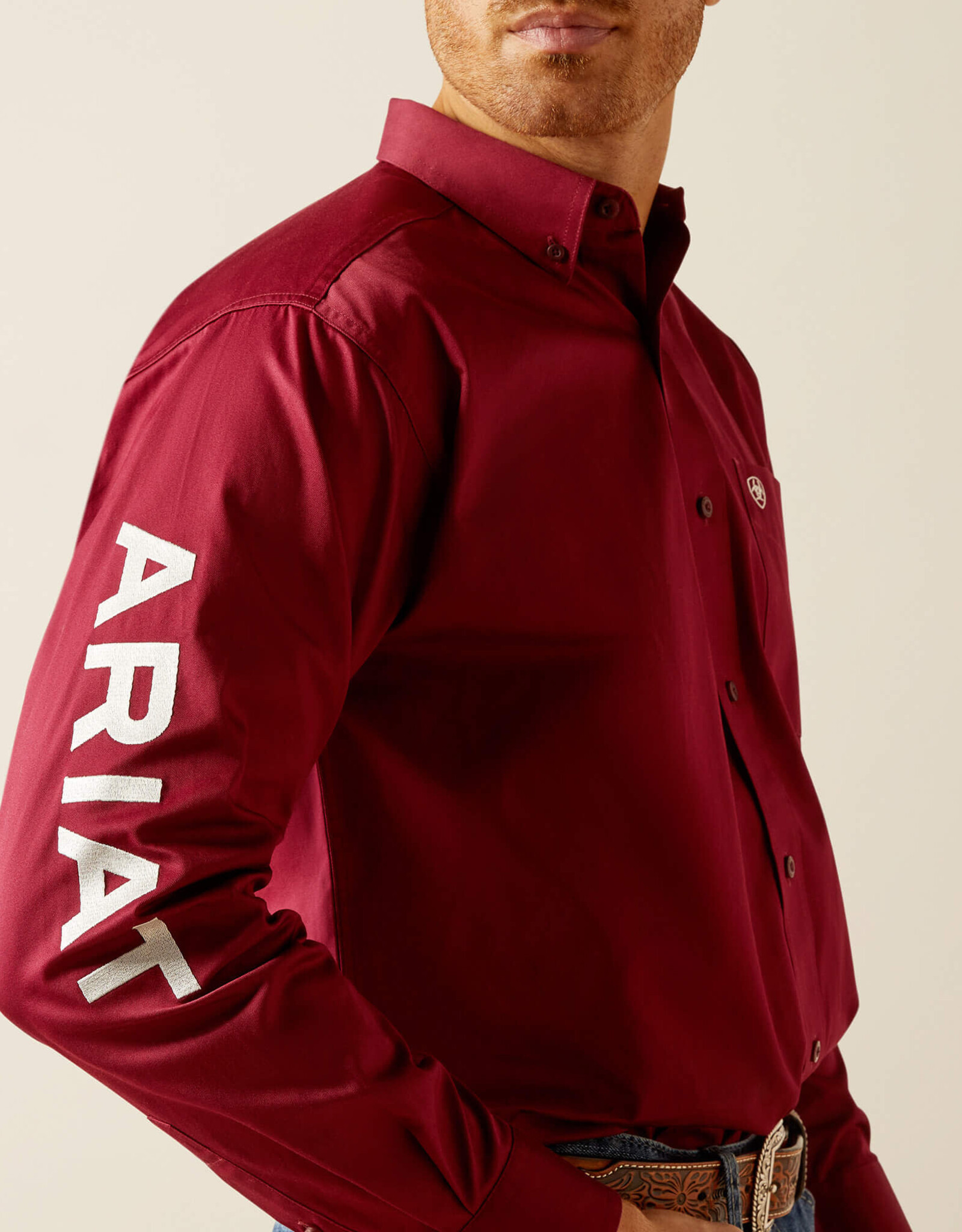 Ariat Ariat Mens Team Logo Long Sleeve Burgundy Button Western Shirt